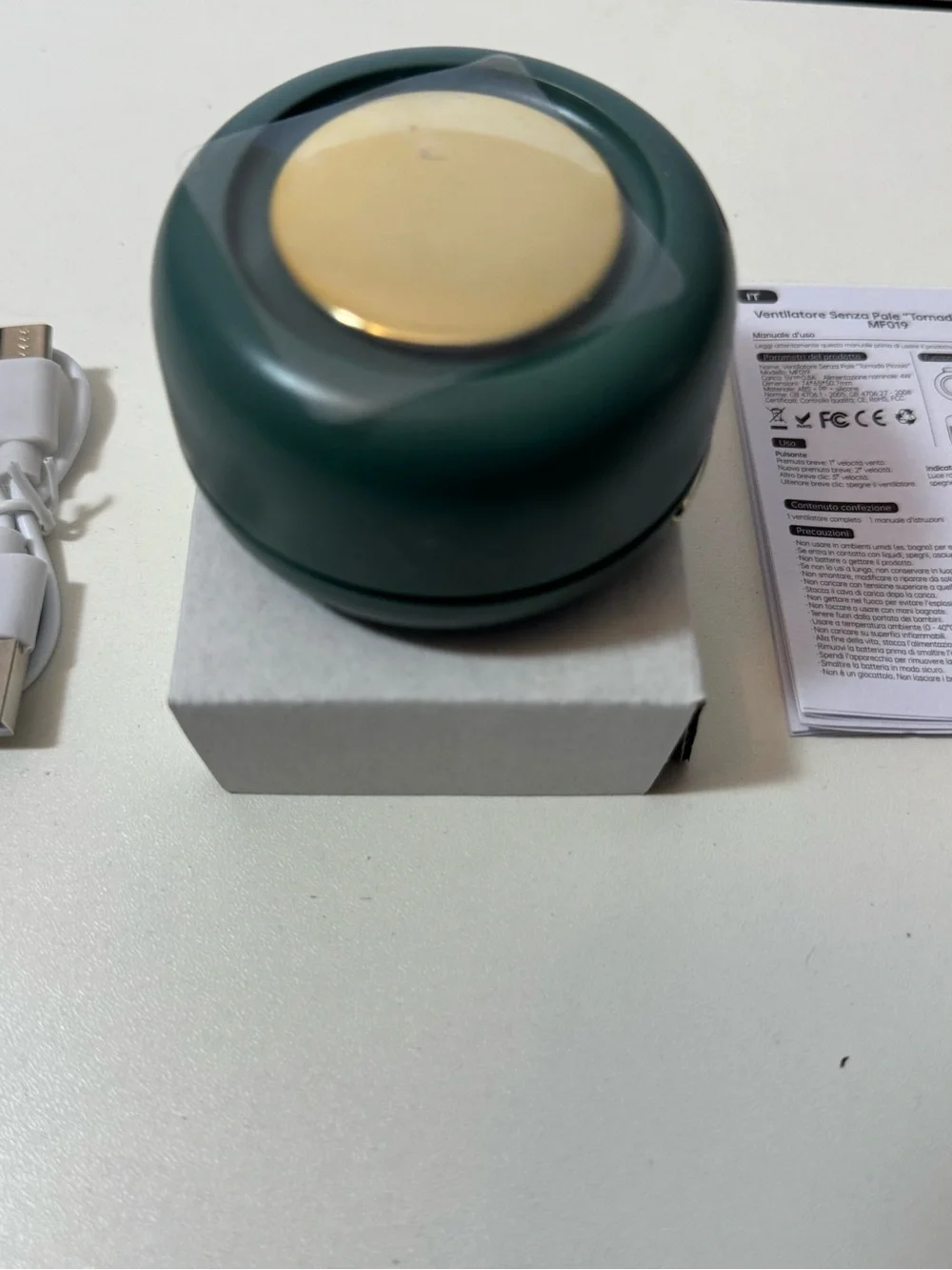 Portable Green and Gold Wearable Fan - USB Rechargeable